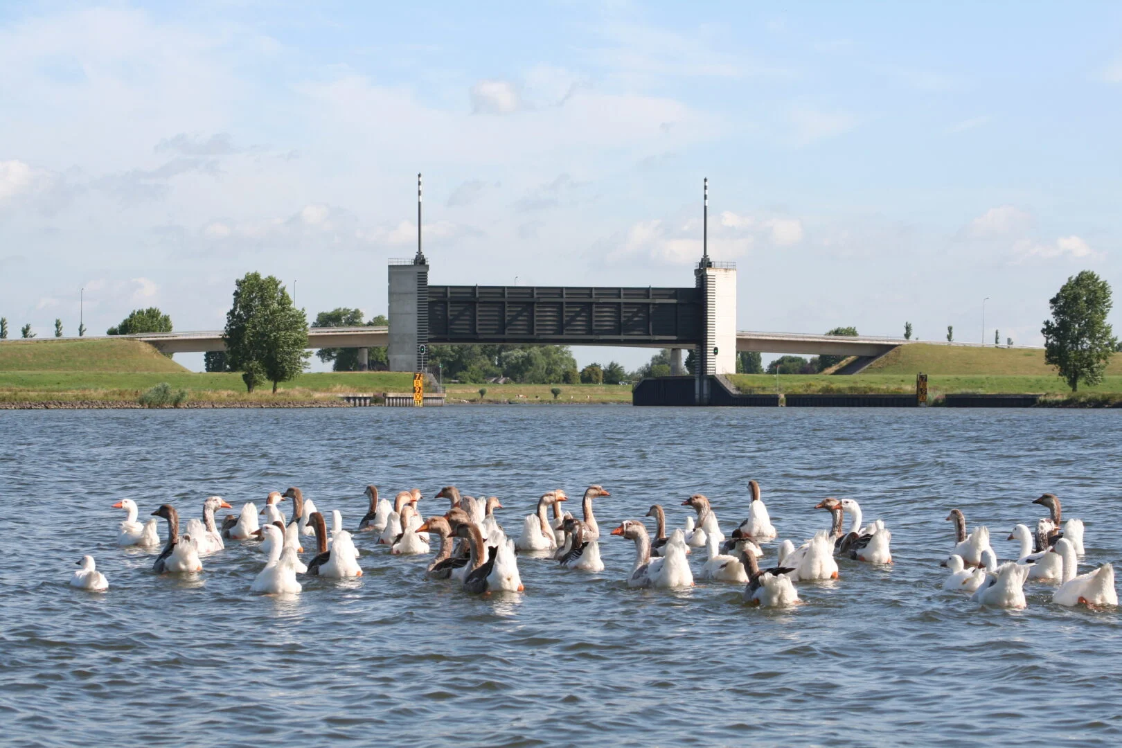 Waterkering en brug Heusdensch kanaal